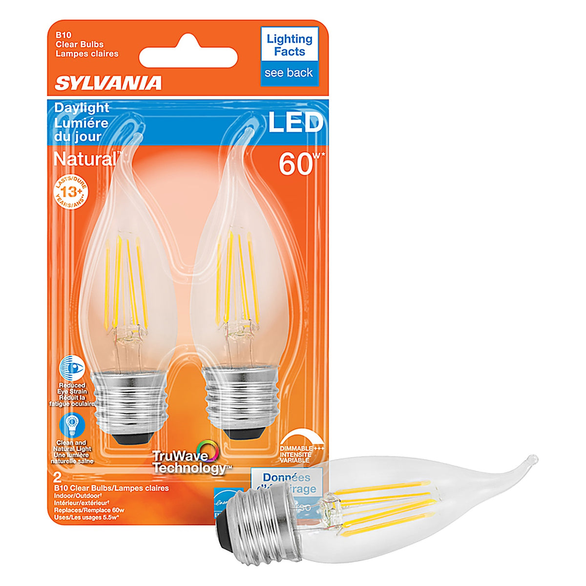 Sylvania - 40760 - Natural B10 E26 (Medium) LED Bulb Daylight 60 Watt Equivalence 2 Pack
