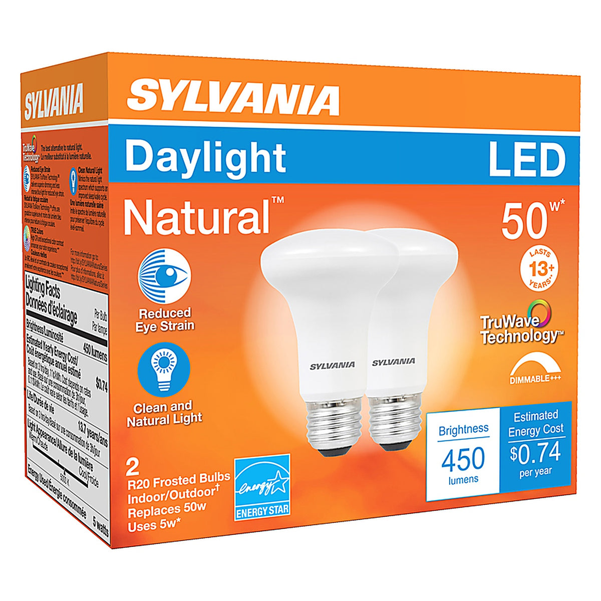 Sylvania 40790 Natural R20 E26 (Medium) LED Bulb Daylight 50 W 2 pk