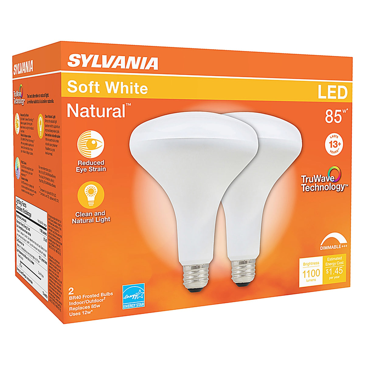 Sylvania 40785 Natural BR40 E26 (Medium) LED Floodlight Bulb Soft White 85 W 2 pk