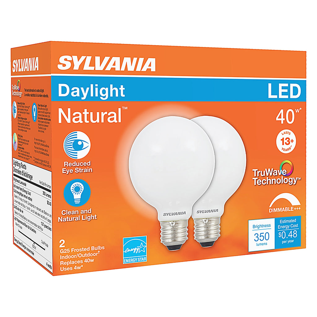 Sylvania 40766 Natural G25 E26 (Medium) LED Bulb Daylight 40 W 2 pk