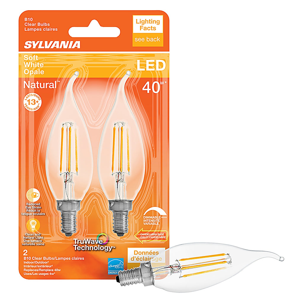 Sylvania - 40755 - Natural B10 E12 (Candelabra) LED Bulb Soft White 40 Watt Equivalence 2 Pack