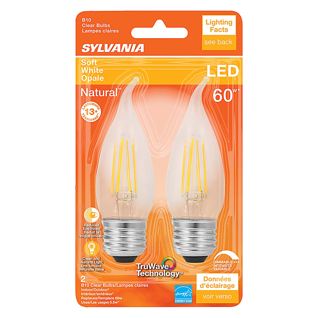 Sylvania - 40758 - Natural B10 E26 (Medium) LED Bulb Soft White 60 Watt Equivalence 2 Pack