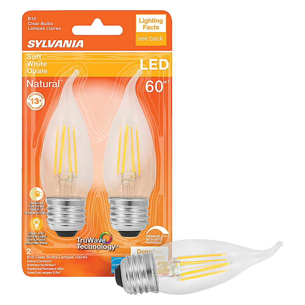 Sylvania - 40758 - Natural B10 E26 (Medium) LED Bulb Soft White 60 Watt Equivalence 2 Pack