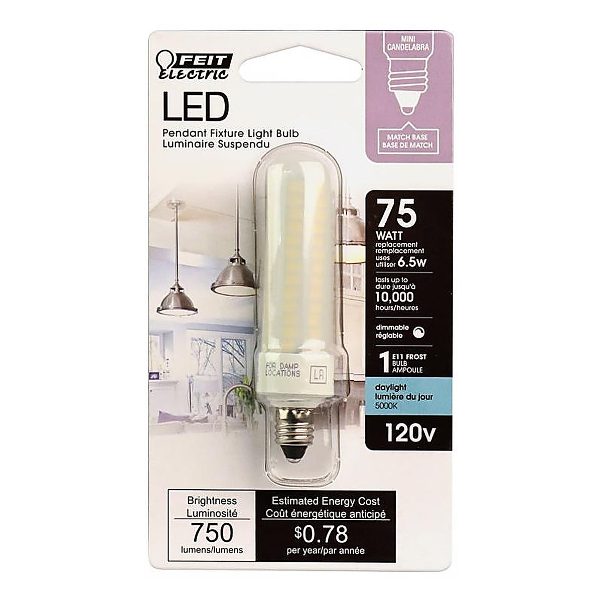 Feit Electric BP75MC/850/LED Tube E11 LED Bulb Daylight 75 W 1 pk