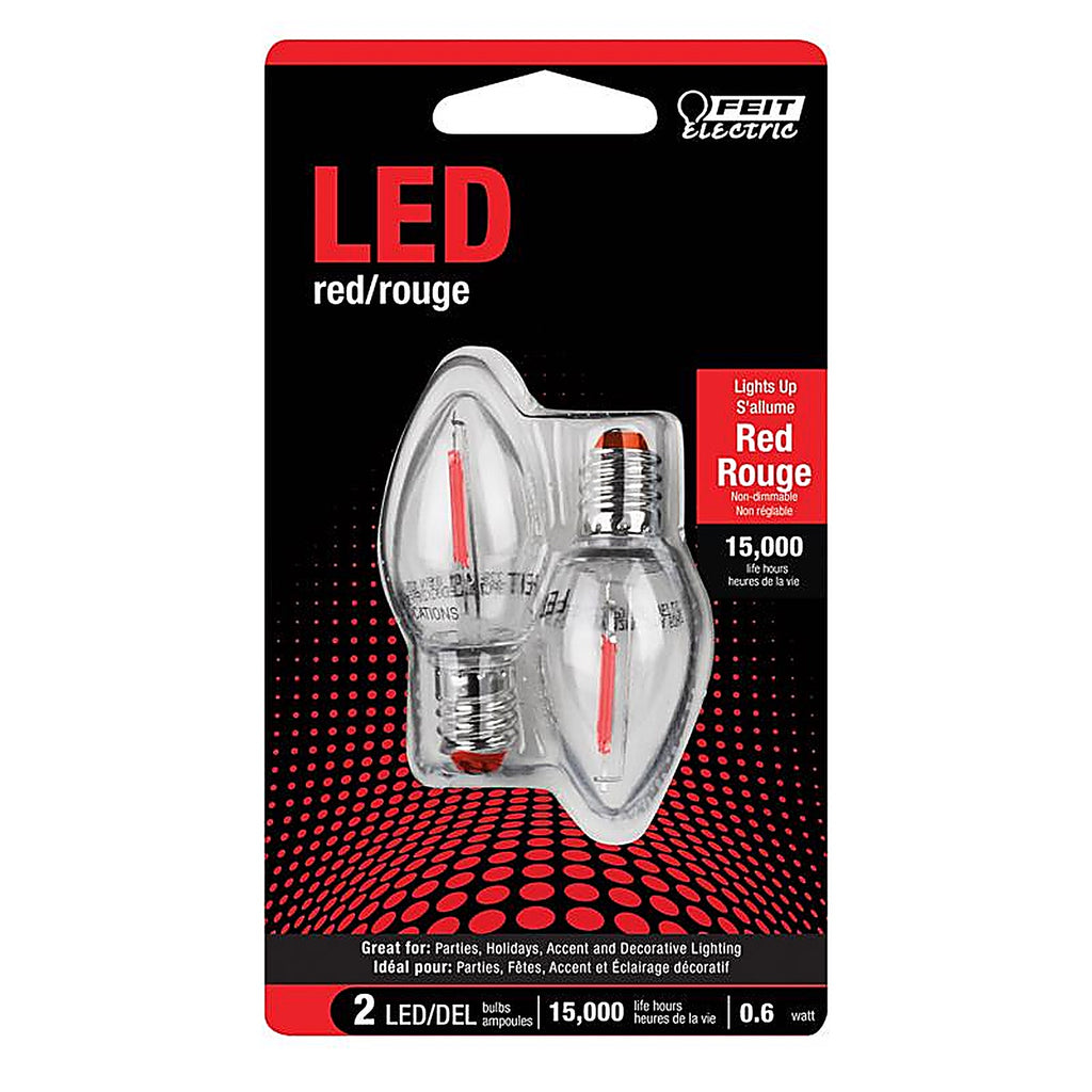 Feit Electric BPC7/R/LEDG2/2 C7 E12 (Candelabra) LED Bulb Red 0.25 W 2 pk