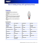 Feit Electric BPC7/R/LEDG2/2 C7 E12 (Candelabra) LED Bulb Red 0.25 W 2 pk