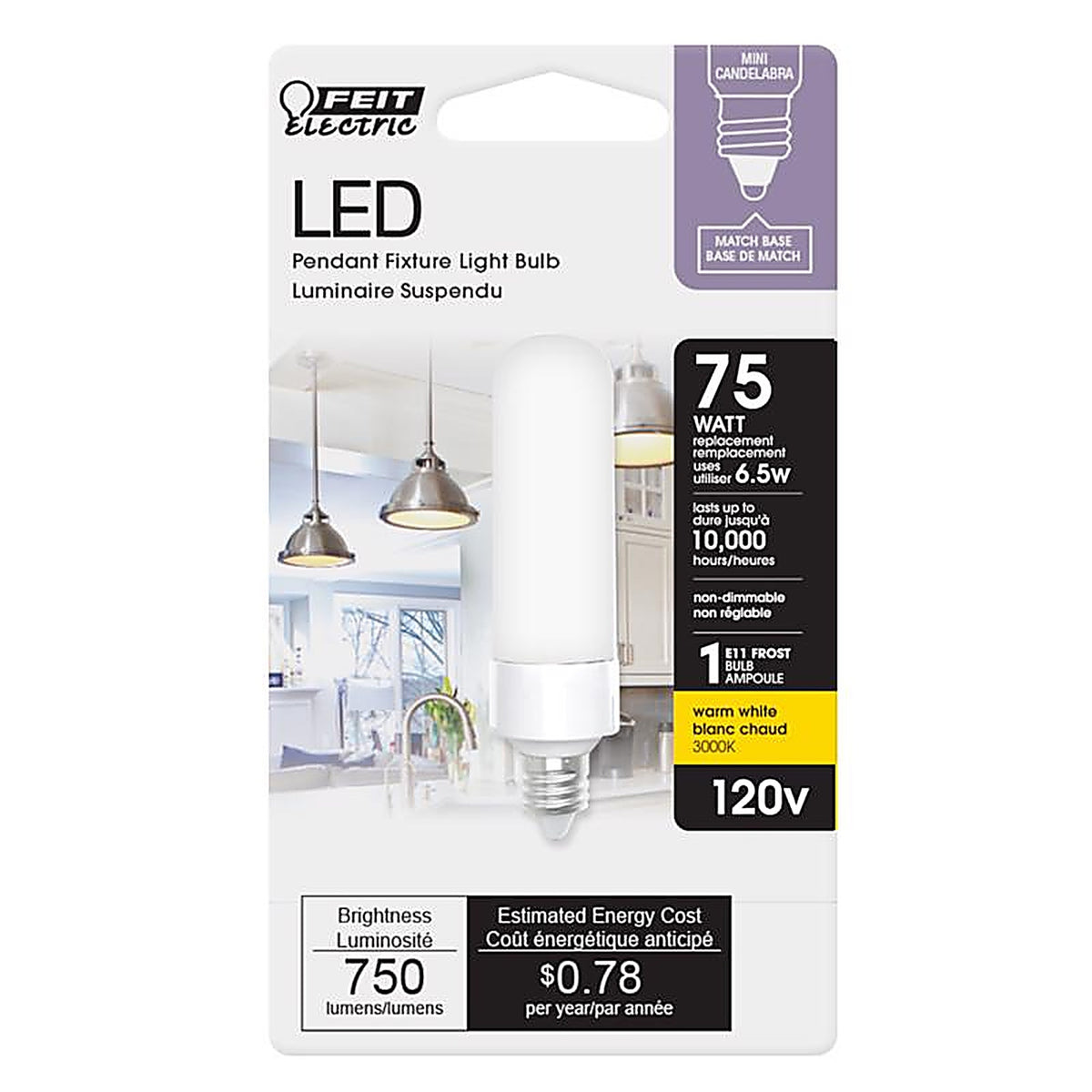 Feit Electric BP75MC/830/LED Tube E11 LED Bulb Warm White 75 W 1 pk