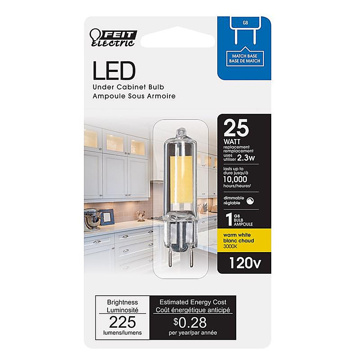 Feit Electric BP25G8/830/LED T4 G8 LED Bulb Warm White 25 W 1 pk