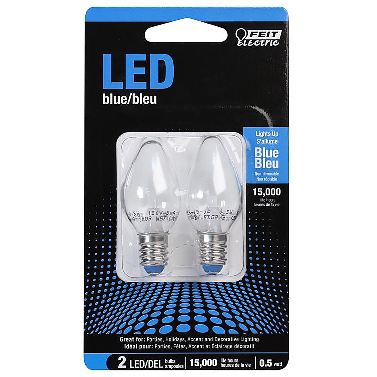 Feit Electric BPC7/B/LEDG2/2 C7 E12 (Candelabra) LED Bulb Blue 0.5 W 2 pk