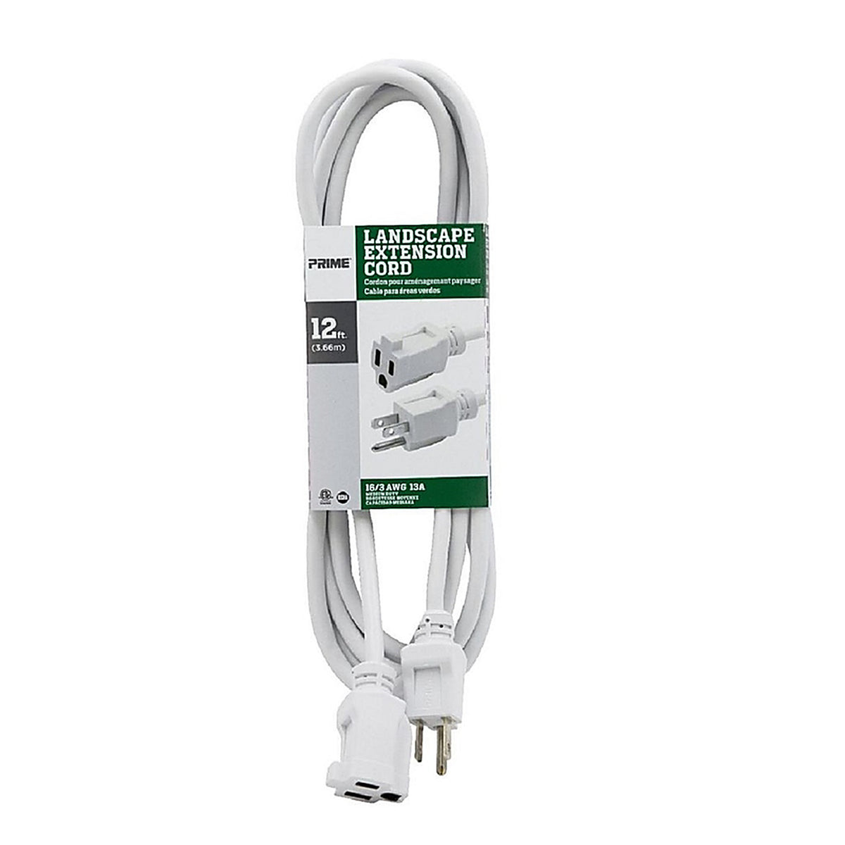 Prime - EC883612 - Outdoor 12 Ft. L White Extension Cord 16/3 Sjtw