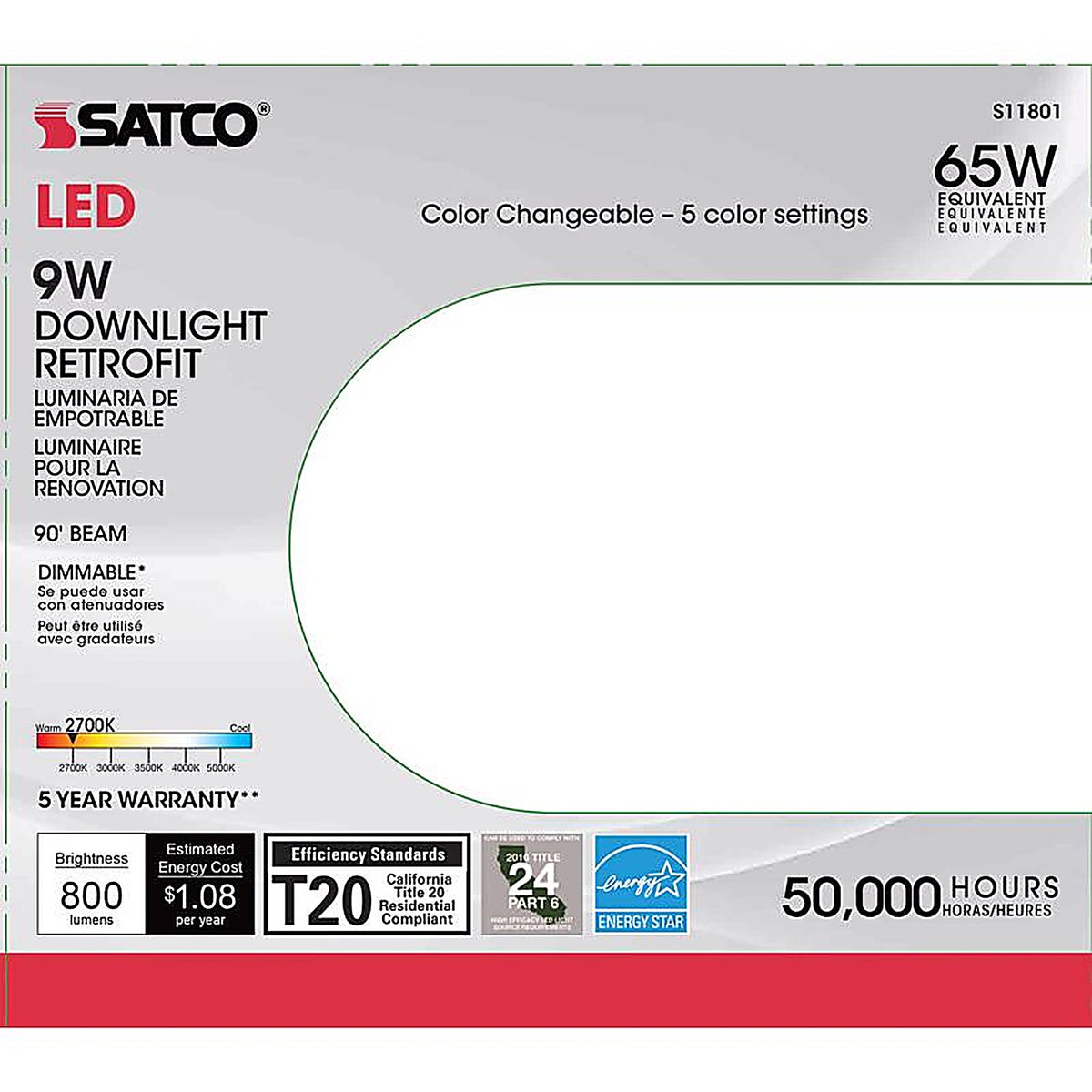 Satco - S11801R1 - Nuvo White 5-6 In. W Plastic LED Retrofit Recessed Lighting 9 W