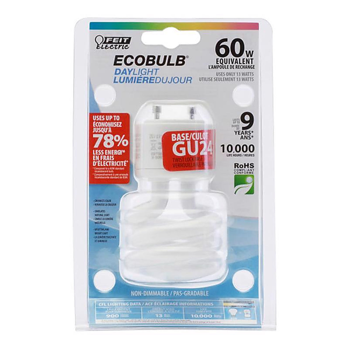 Feit - BPESL13TGU24CAN - Mini Twist 13 W Twist 2.09 In. D X 3.6 In. L Cfl Bulb Daylight Spiral 6500 K 1 Pack