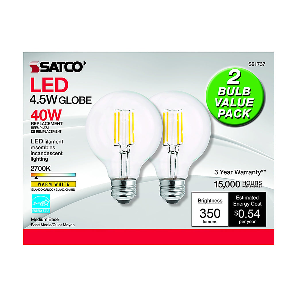 Satco - S21242 - G25 E26 (Medium) LED Bulb Warm White 40 Watt Equivalence 2 Pack