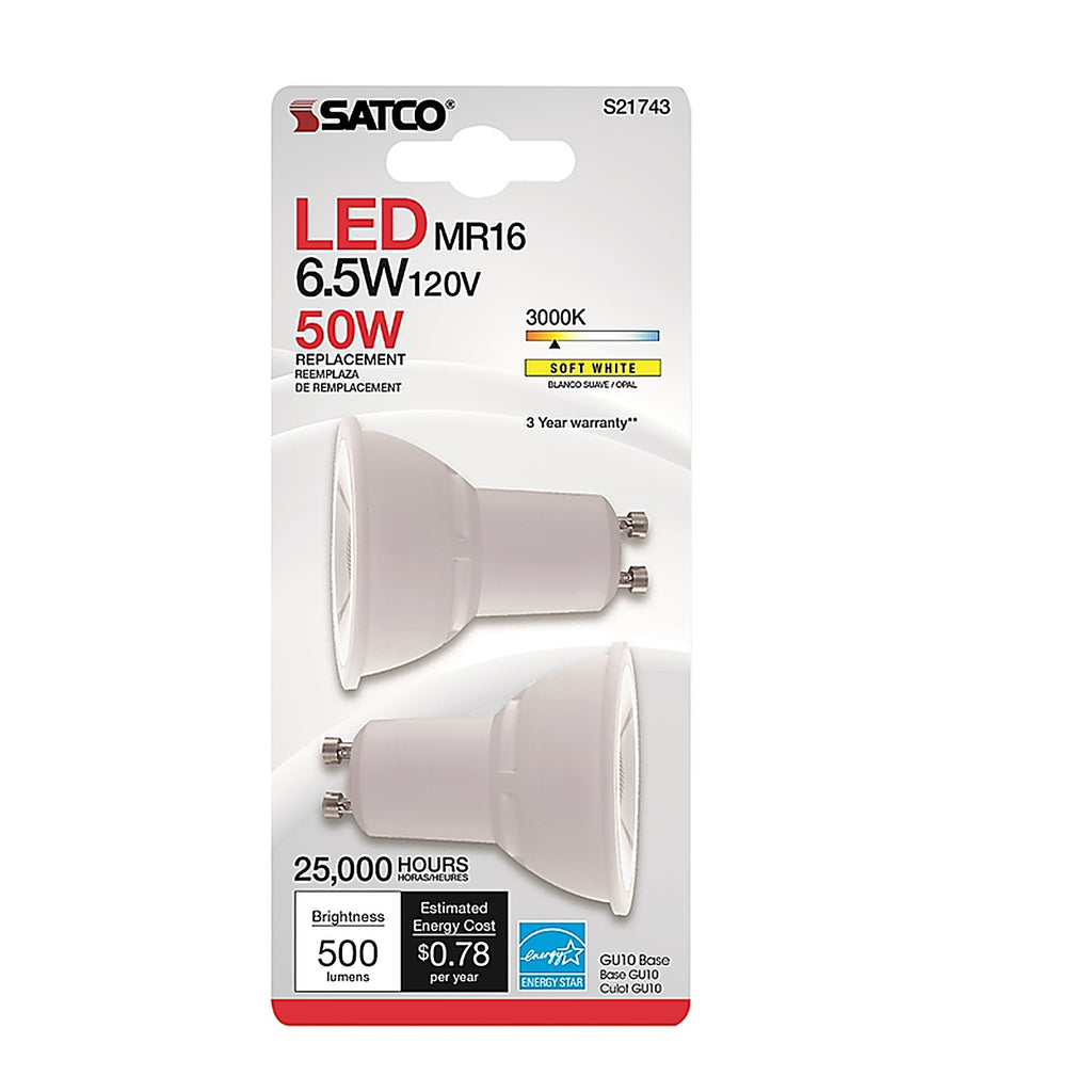 Satco - S21743 - Mr16 Gu10 LED Bulb Soft White 50 Watt Equivalence 2 Pack