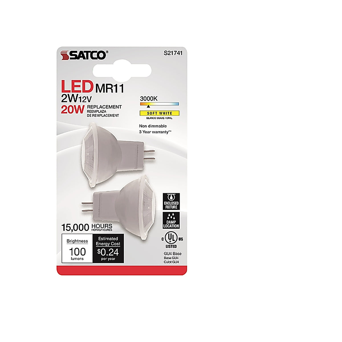 Satco - S21741 - Mr11 Gu4 LED Bulb Soft White 20 Watt Equivalence 2 Pack