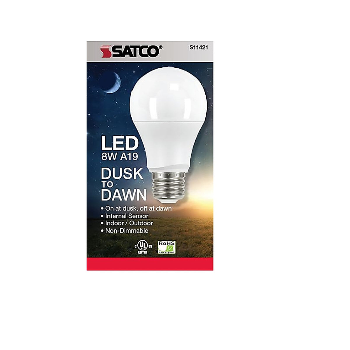 Satco - S11421 - A19 E26 (Medium) LED Dusk to Dawn Bulb Warm White 60 Watt Equivalence 1 Pack