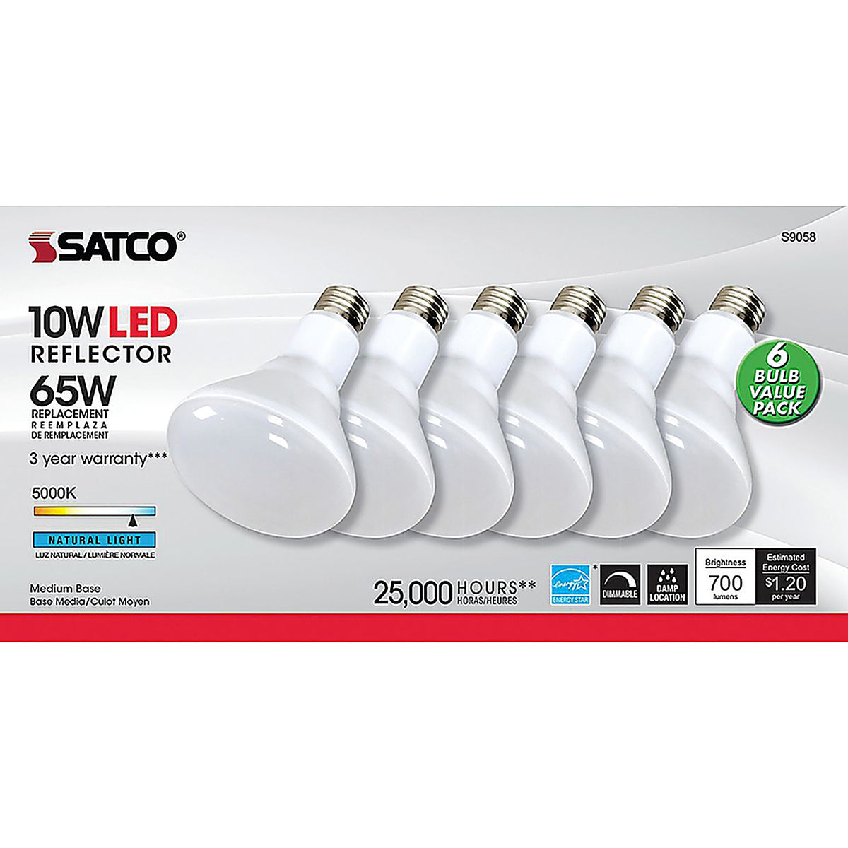 Satco - S11473 - Br30 E26 (Medium) LED Bulb Natural Light 65 Watt Equivalence 6 Pack