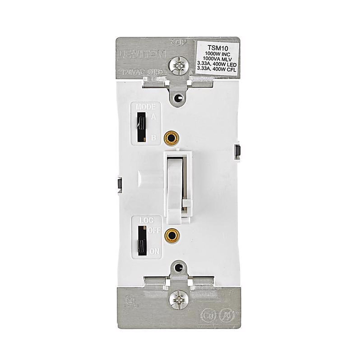 Leviton - TSM10-1LW - White 1000 W Toggle Dimmer Slide Switch 1 Pack