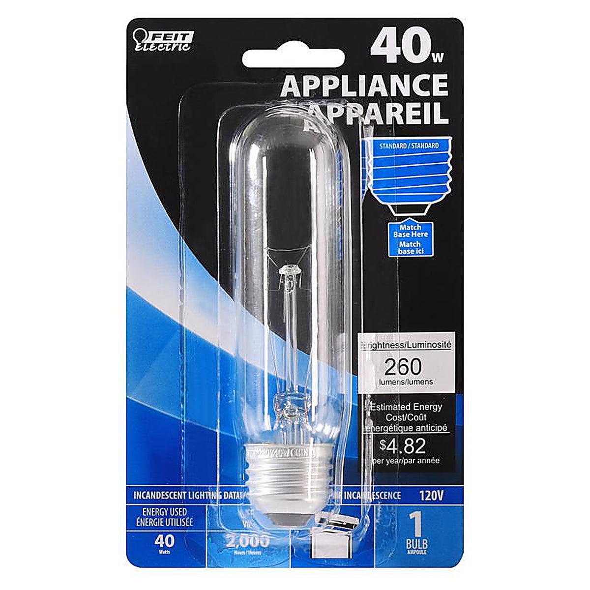 Feit - BP40T10/RP - 40 W T10 Specialty Incandescent Bulb E26 (Medium) White 1 Pack
