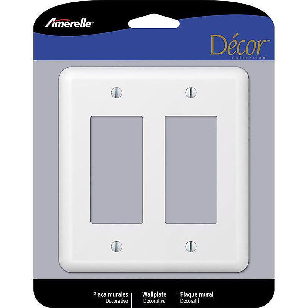 Amerelle - 935RRW - Devon White 2 Gang Stamped Steel Decorator Wall Plate 1 Pack