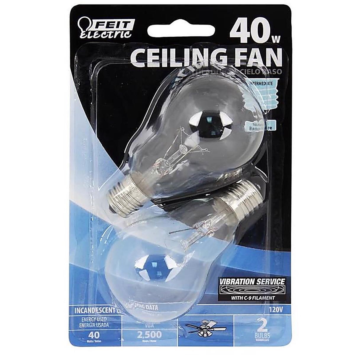 Feit - BP40A15N/CL/CF - 40 W A15 Ceiling Fan Incandescent Bulb E17 (Intermediate) Soft White 2 Pack