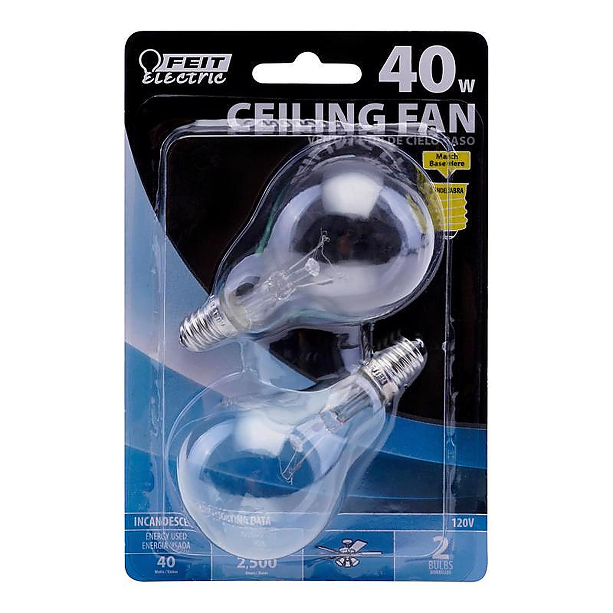 Feit - BP40A15C/CL/CF - 40 W A15 Ceiling Fan Incandescent Bulb E12 (Candelabra) Soft White 1 Pack