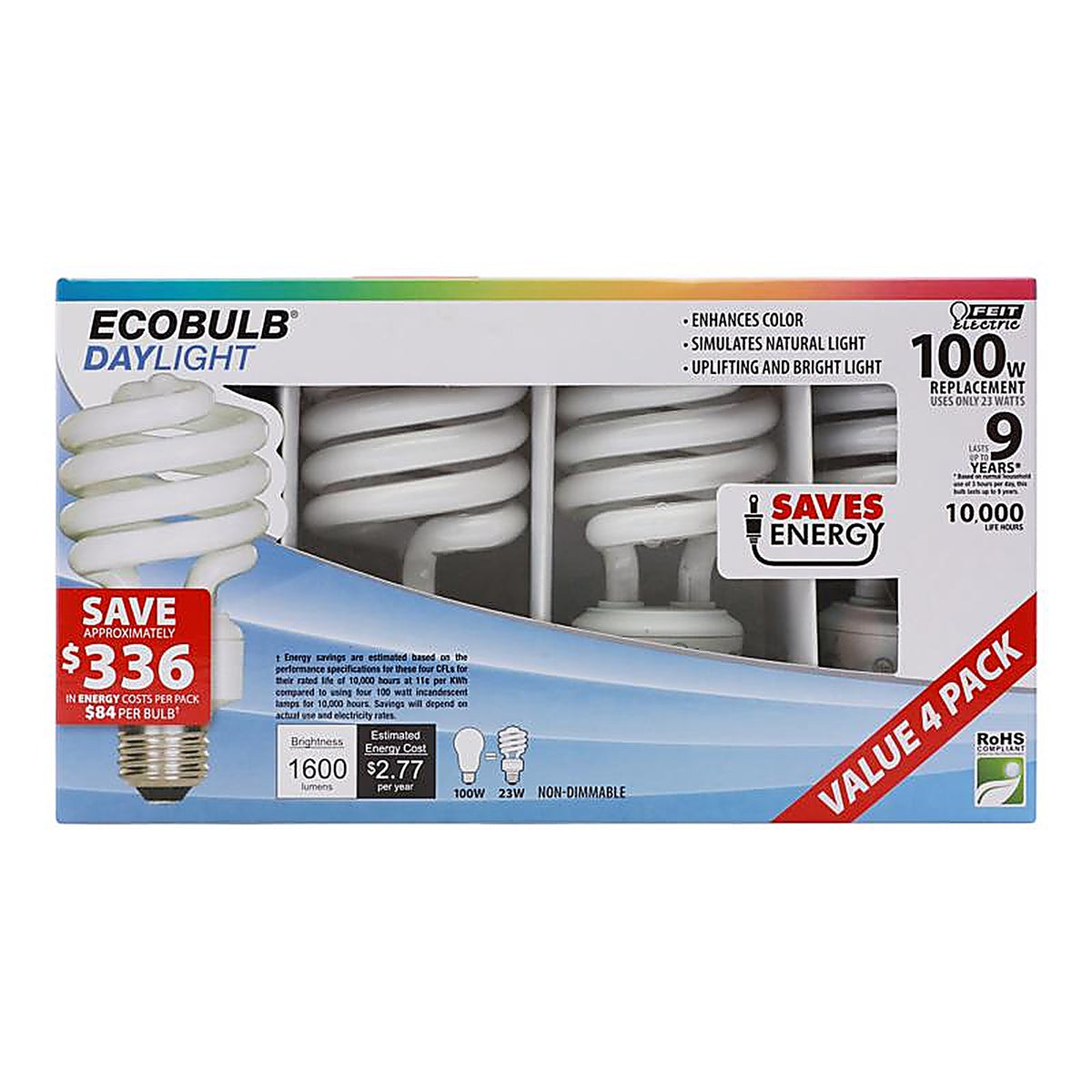 Feit - ESL23TM/D/4 - 23 W Twist 2.3 In. D X 4.8 In. L Cfl Bulb Daylight Twist 6500 K 4 Pack