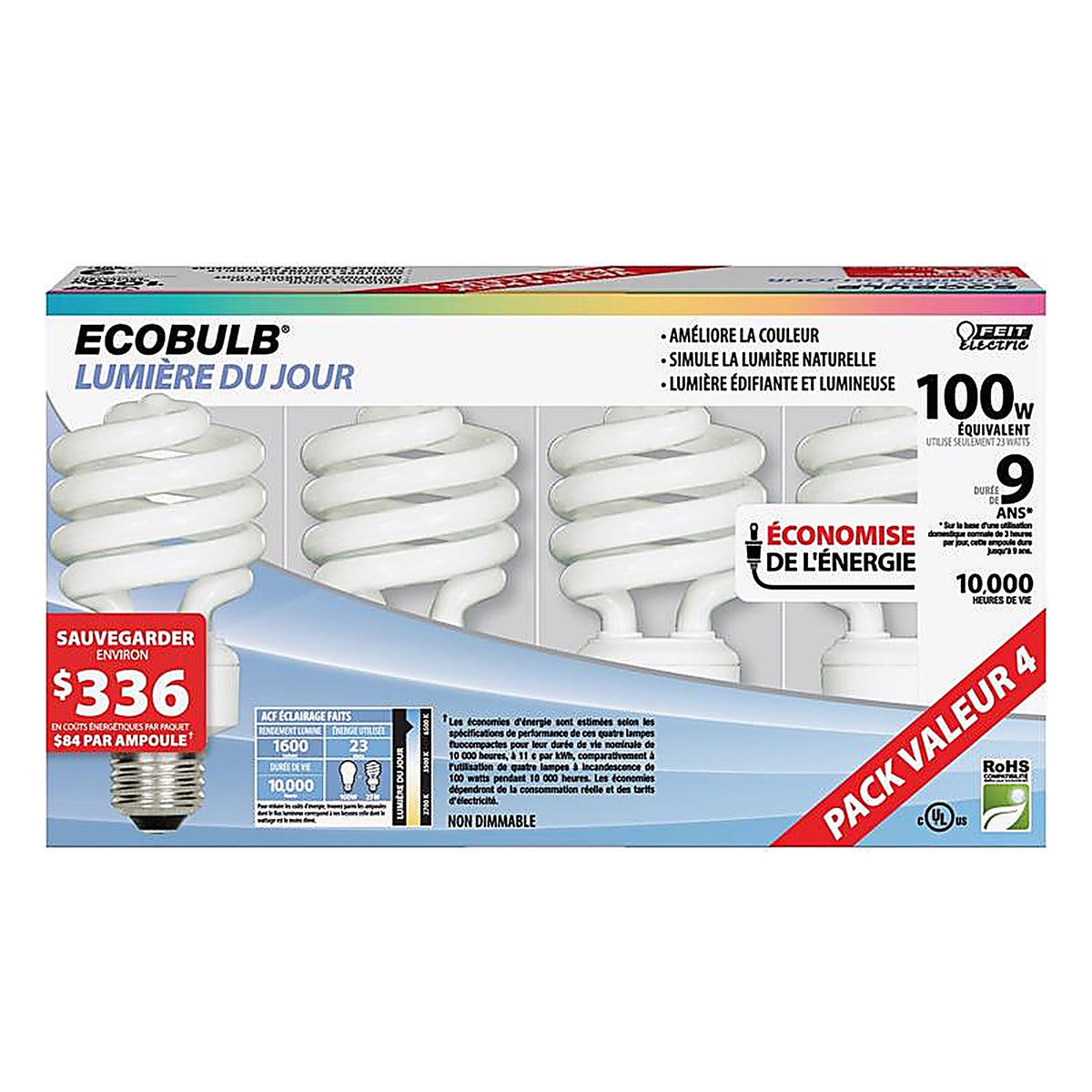 Feit - ESL23TM/D/4 - 23 W Twist 2.3 In. D X 4.8 In. L Cfl Bulb Daylight Twist 6500 K 4 Pack