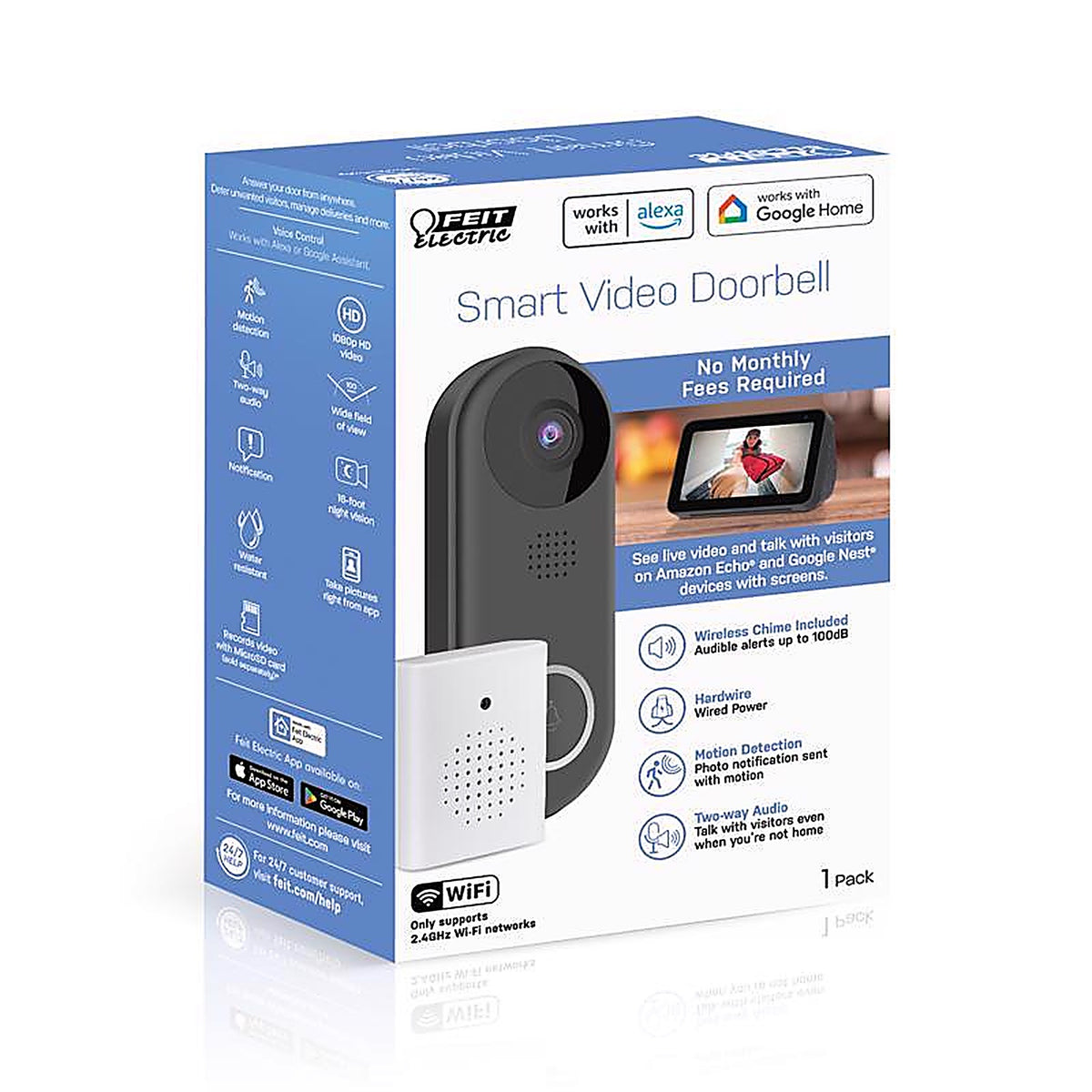 Feit Electric CAM/DOOR/WIFI Black Plastic Wired Smart Video Doorbell
