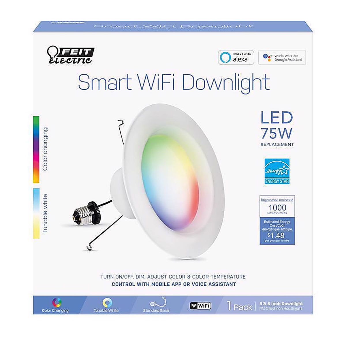 Feit Electric LEDR6/RGBW/AG Frost White 6 in. W Aluminum LED Dimmable Recessed Downlight 11.1 W
