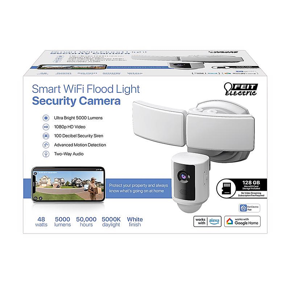Feit Electric SEC3000CAMWIFI Motion-Sensing Hardwired White Security Light with Video Camera