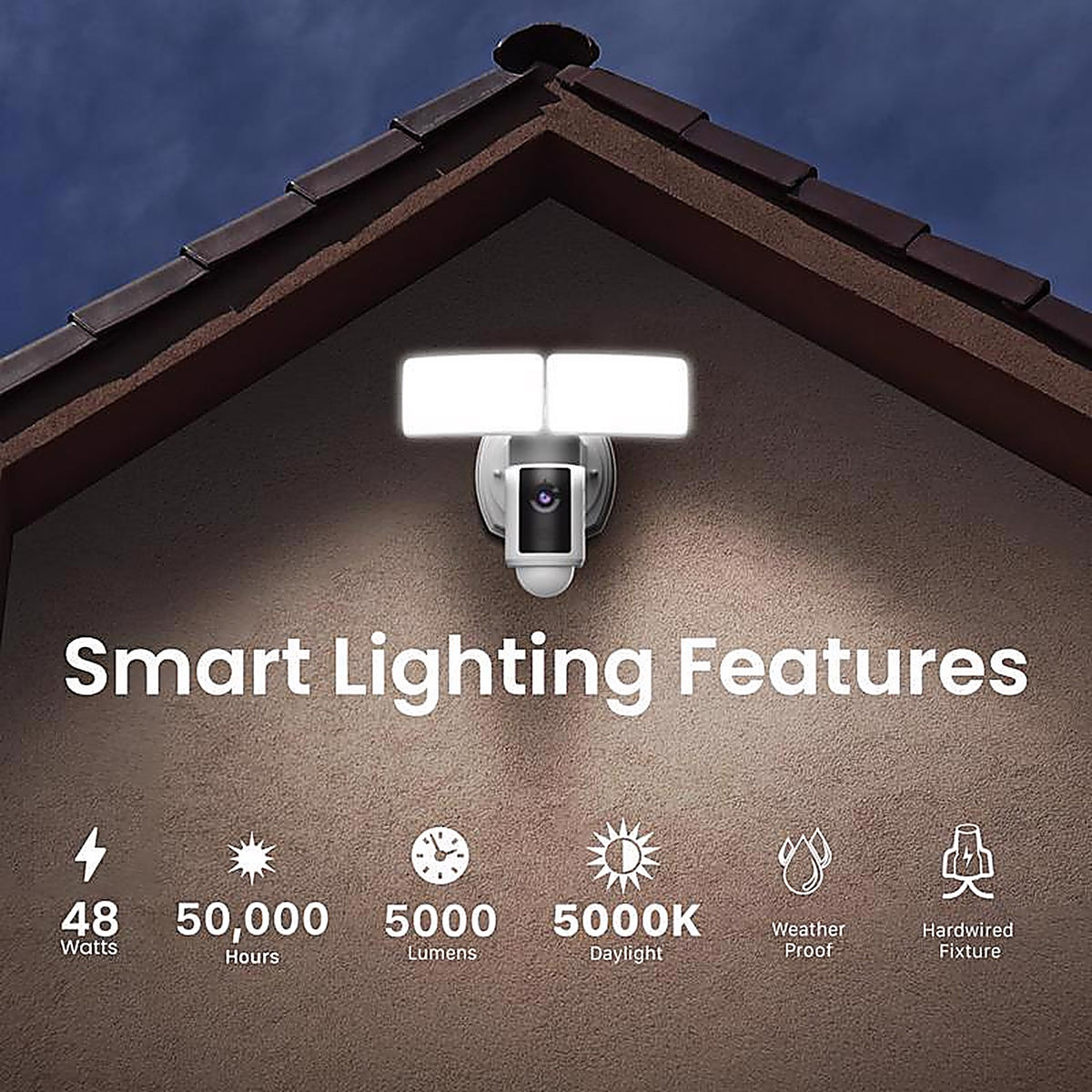 Feit Electric SEC3000CAMWIFI Motion-Sensing Hardwired White Security Light with Video Camera