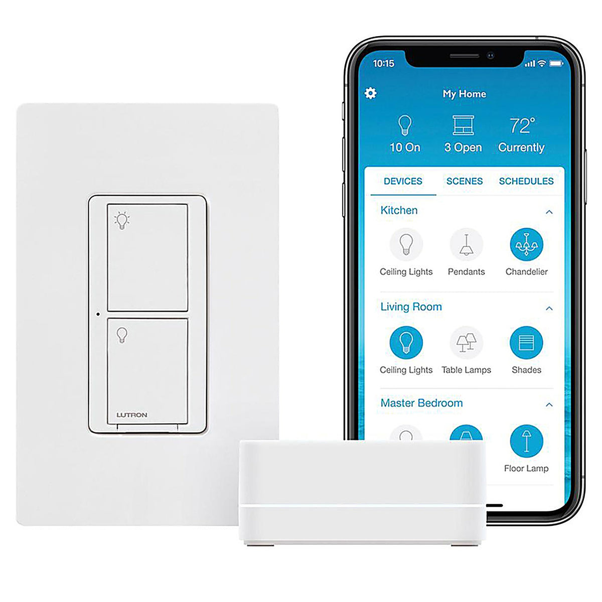 Lutron - P-BDG-PKG1WS - Caseta 5 Amps Single Pole 3-Way Smart-Enabled Dimmer Switch White 1 Pack