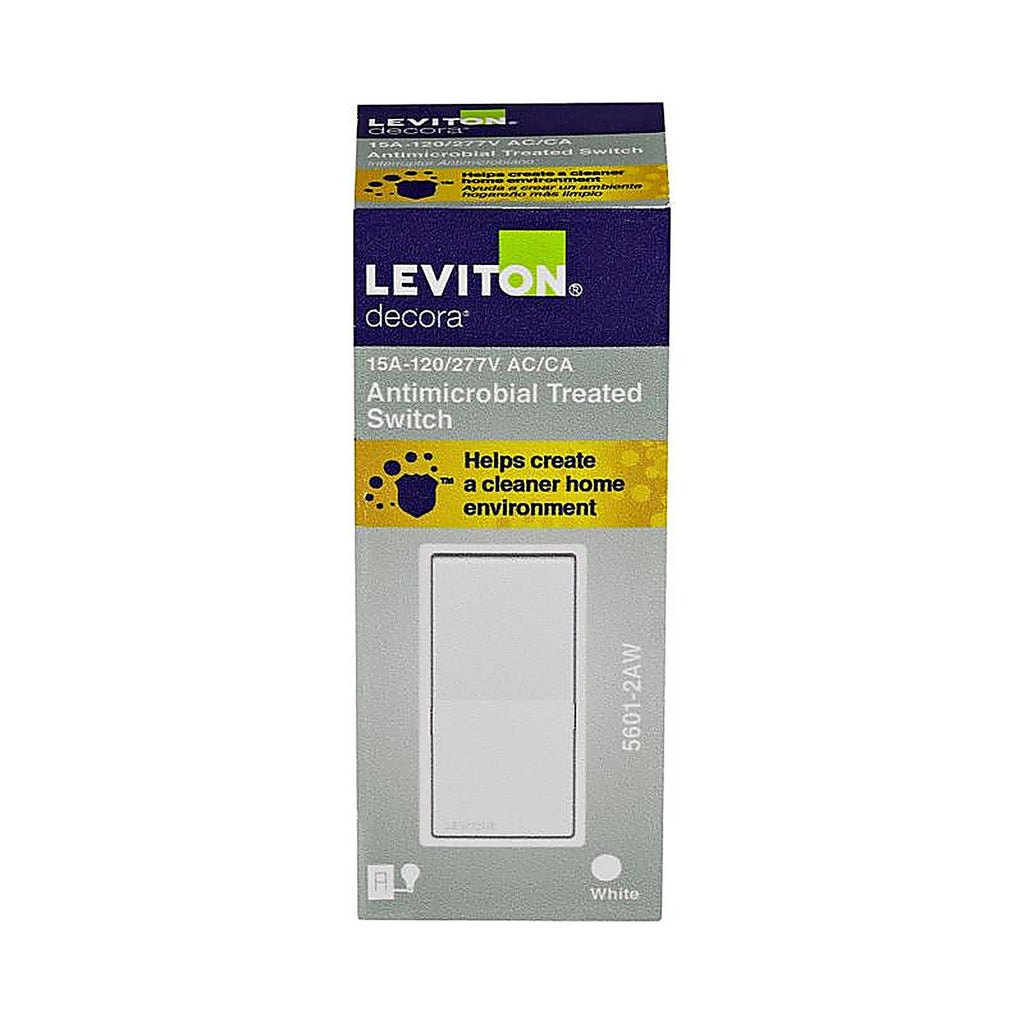 Leviton 05601-2AW Decora 15 amps Single Pole Antimicrobial Treated Rocker AC Quiet Switch White 1/Pack