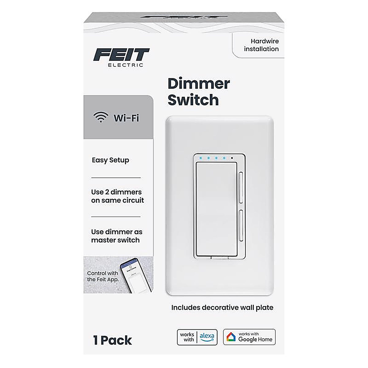 Feit Electric DIM/WIFI White 150 W Smart Dimmer Switch 1 pk