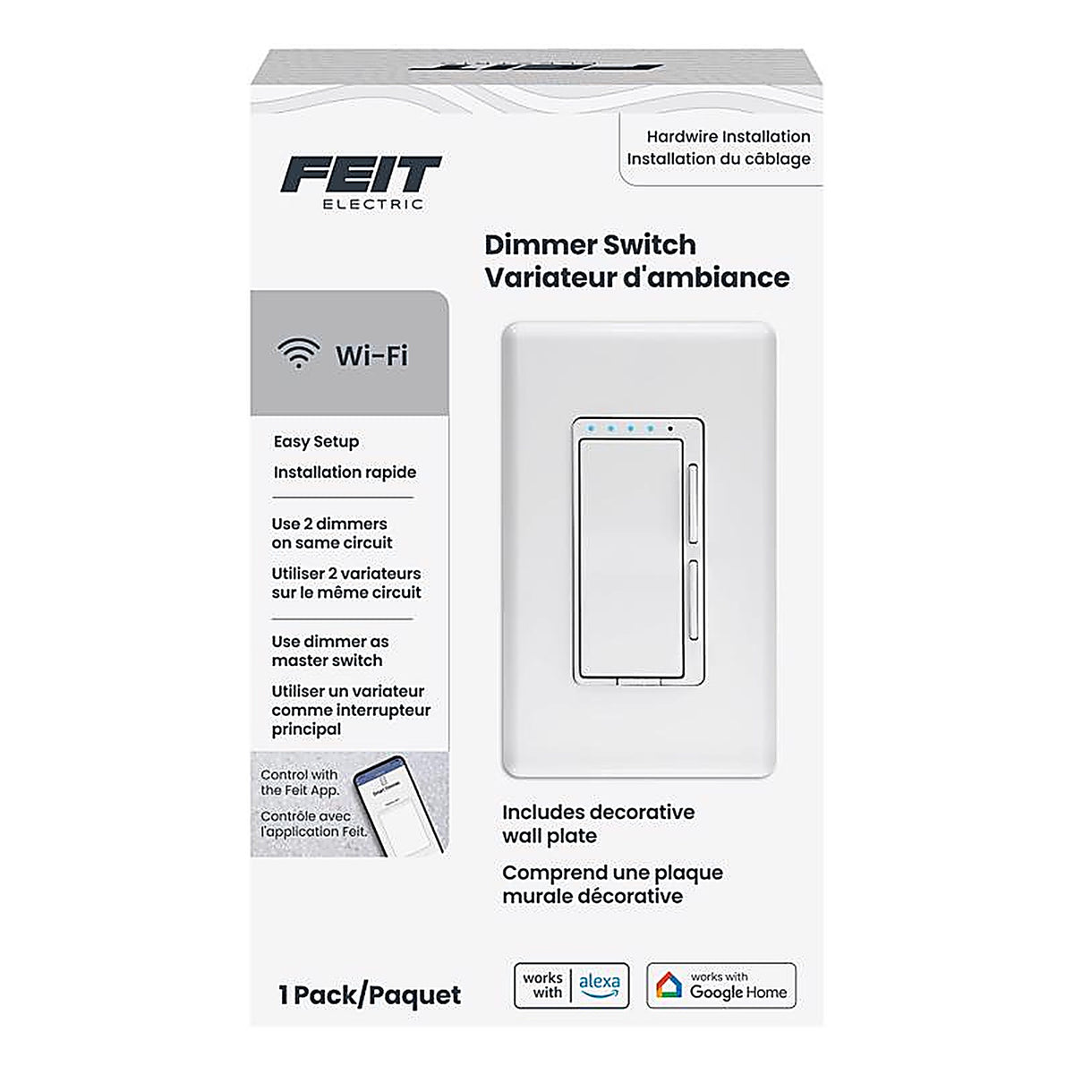 Feit Electric DIM/WIFI White 150 W Smart Dimmer Switch 1 pk