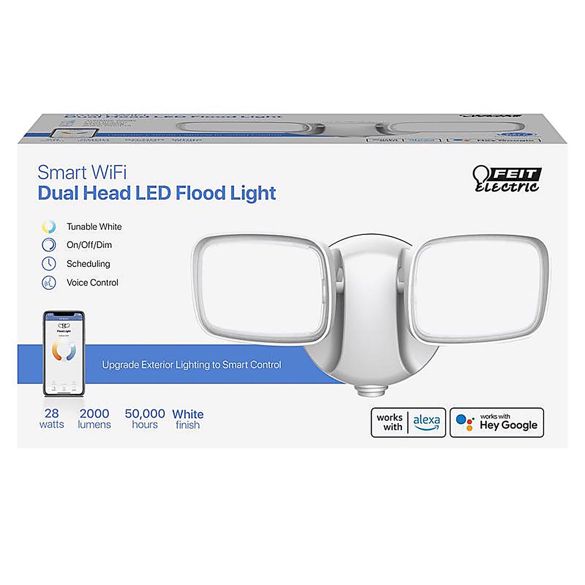 Feit Electric S9DFL/CCT/WH/AG Wi-Fi Hardwired LED White Security Floodlight