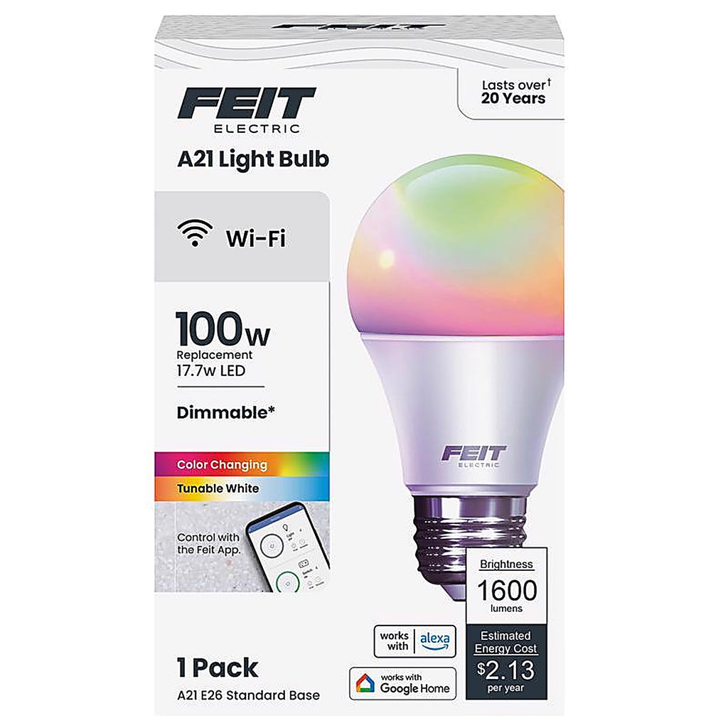 Feit Electric OM100/RGBWCA/AG A21 E26 (Medium) LED Smart Bulb Color Changing 100 W 1 pk