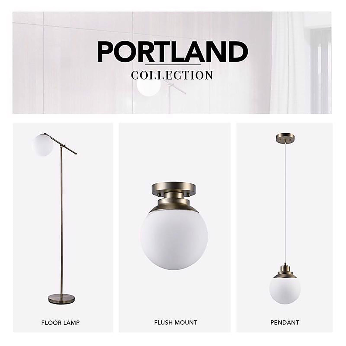 Globe Electric 65792 Portland 9.91 in. H X 8 in. W X 8 in. L Brass White Ceiling Light