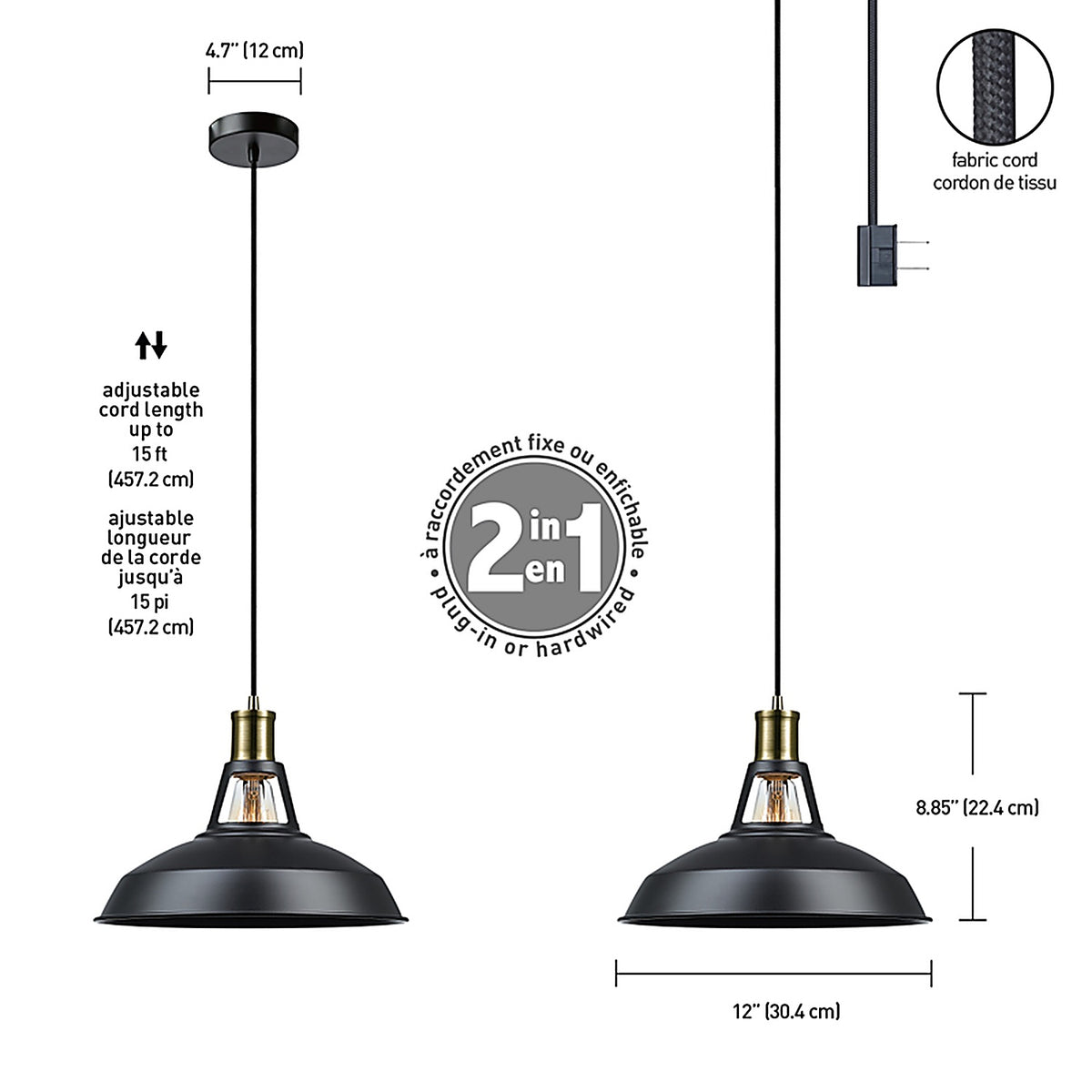 Globe Electric 60893 Robin 188.85 in. H X 12 in. W X 12 in. L Antique Brass Ceiling Light