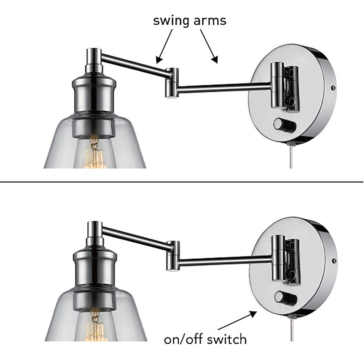 Globe Electric 51844 LeClaire 1-Light Chrome Clear Industrial Vintage style Wall Sconce