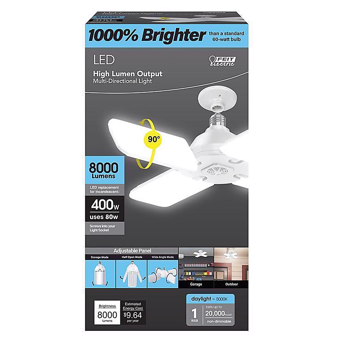 Feit Electric ADJ8000/5K/LED Panel E26 (Medium) LED Bulb Daylight 400 W 1 pk