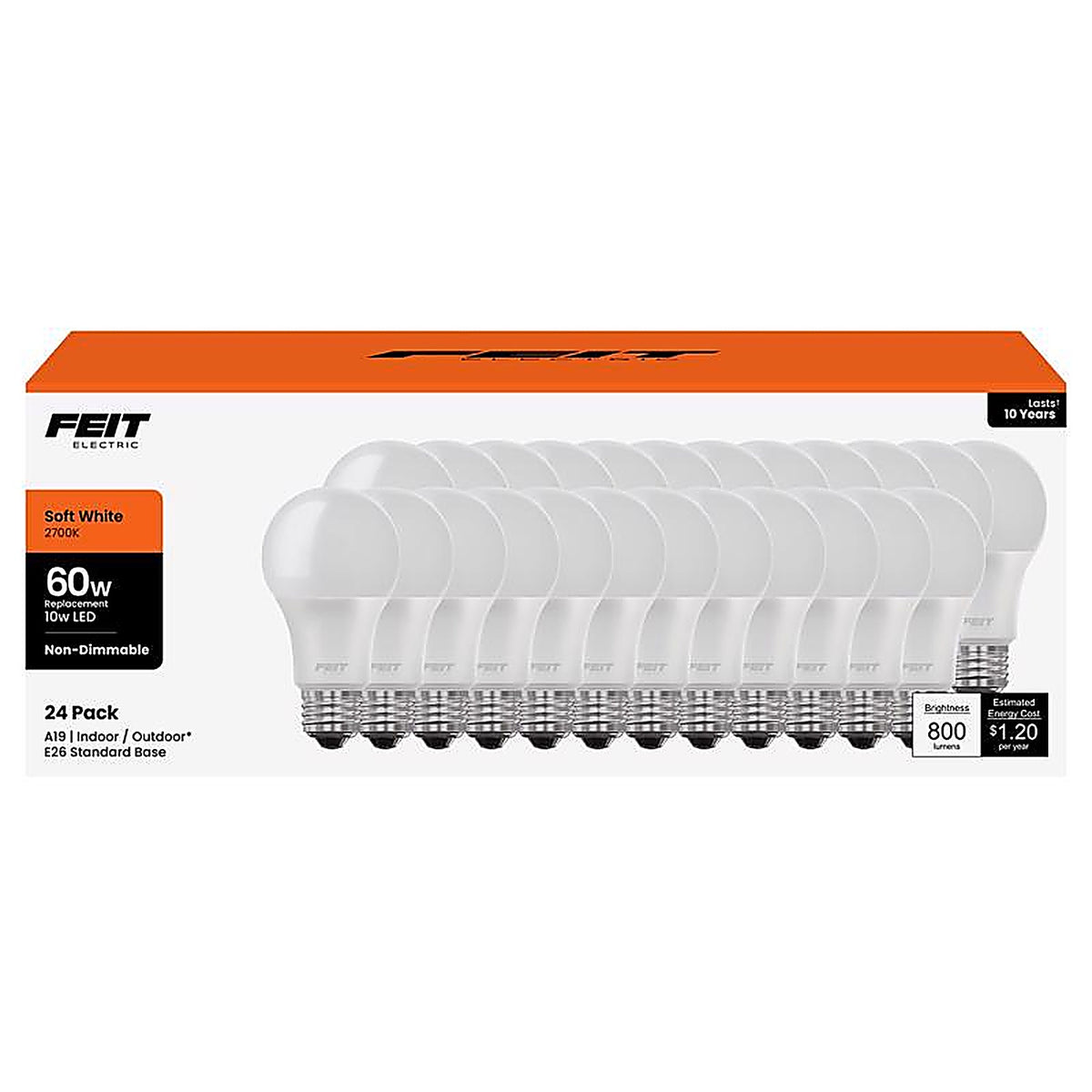 Feit - A80083010KLDP24 - A19 E26 (Medium) LED Bulb Soft White 60 Watt Equivalence 24 Pack