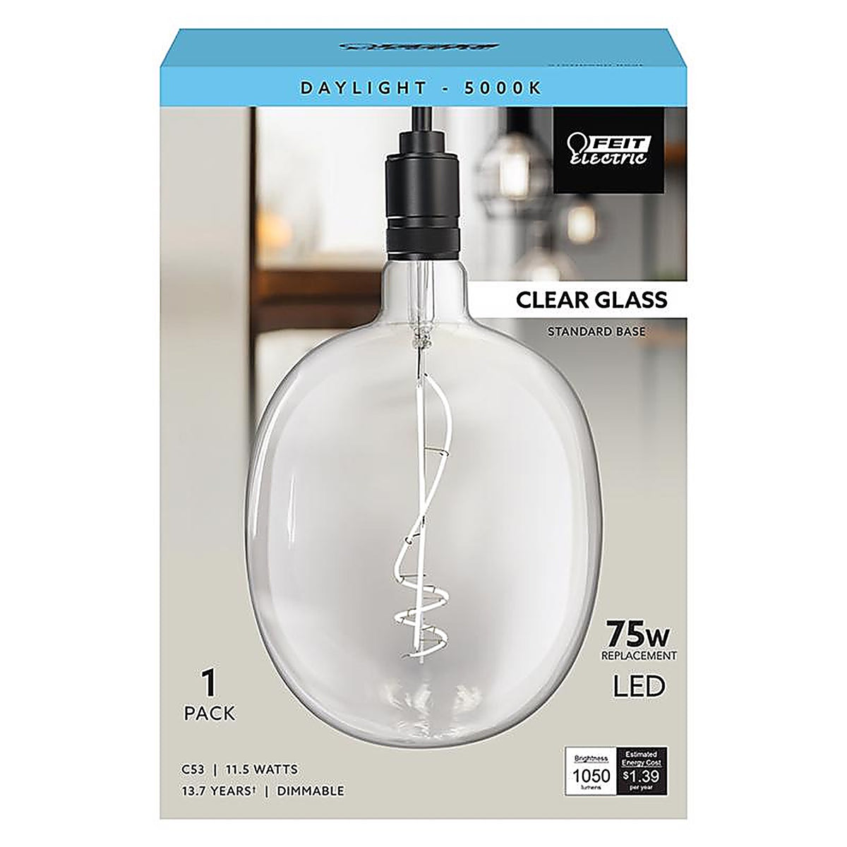 Feit Electric C53/7/CL/950CA Cylinder E26 (Medium) Filament LED Bulb Daylight 75 Watt Equivalence 1 pk