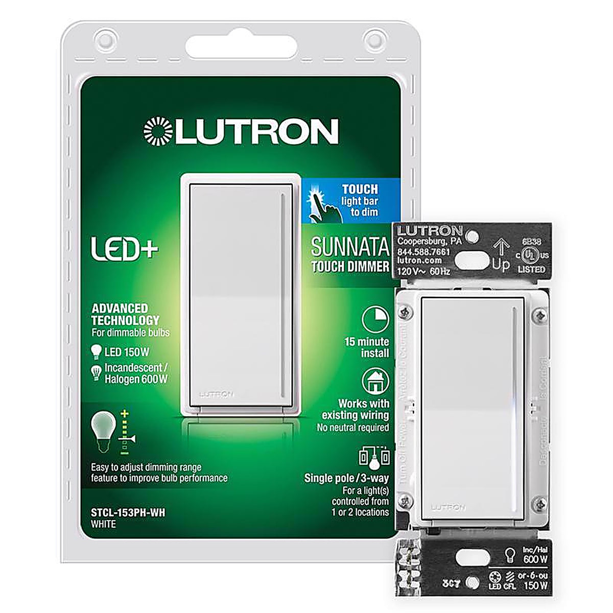 Lutron STCL-153MH-WH Sunnata 1.25 amps Single Pole 3-Way Dimmer Switch White 1 pk