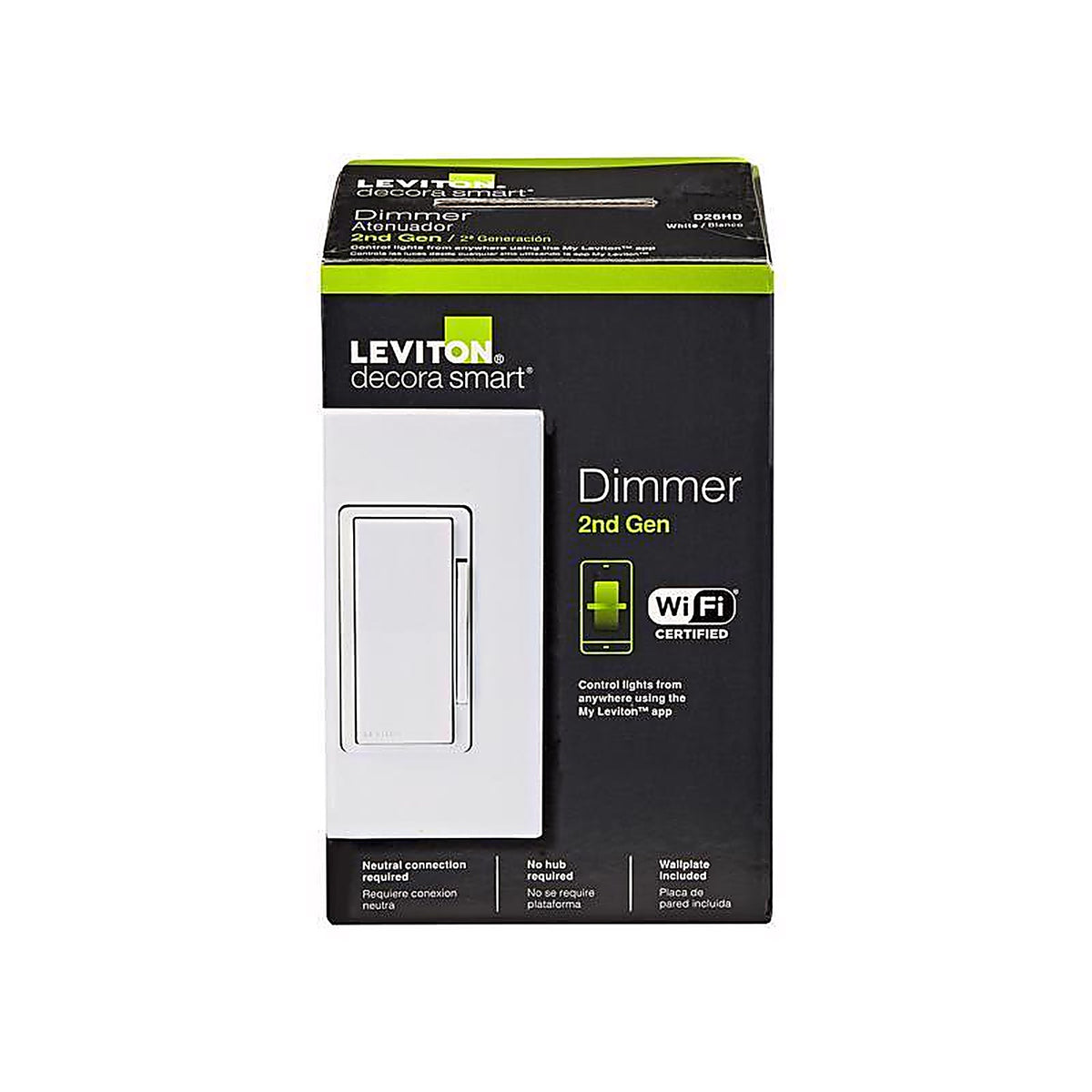 Leviton D26HD-1RW Decora White 600 watt WiFi Smart Dimmer Switch 1/Pack