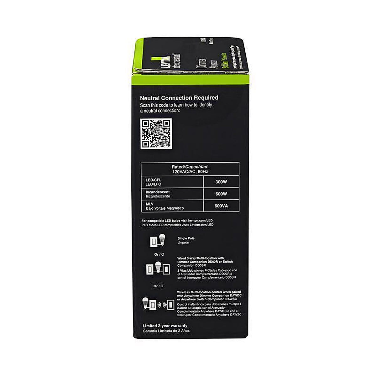 Leviton D26HD-1RW Decora White 600 watt WiFi Smart Dimmer Switch 1/Pack