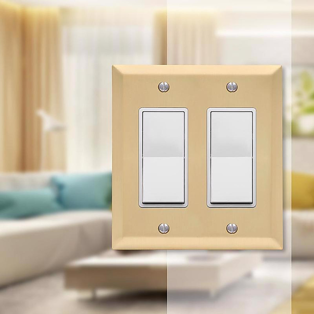 Amerelle 163RRSB Century Satin Brass Beige 2 gang Stamped Steel Rocker Wall Plate 1/Pack
