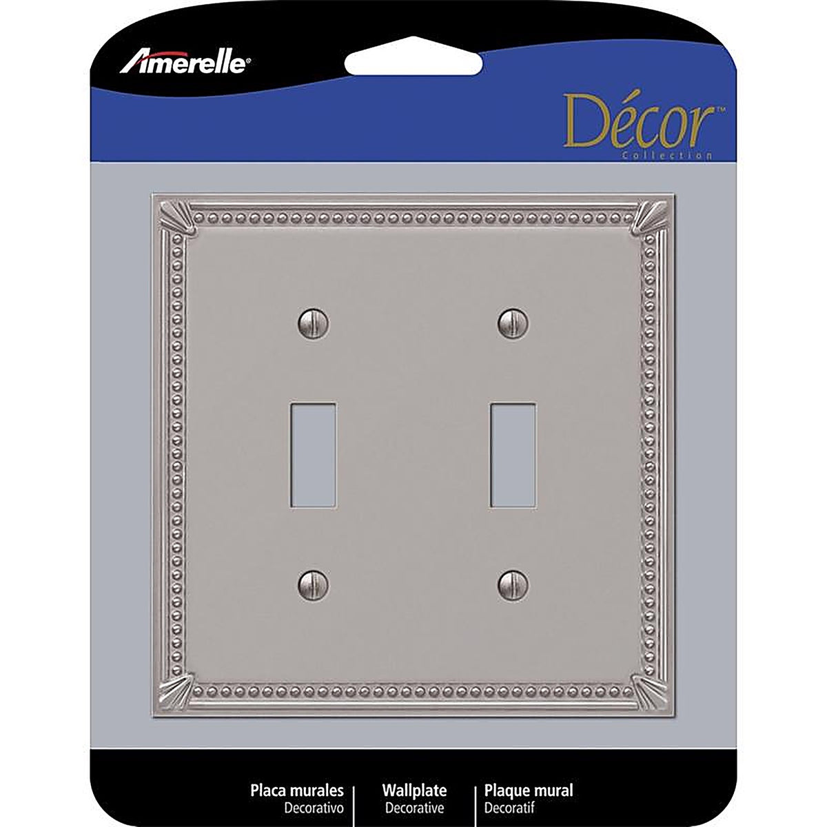 Amerelle 74TTBN Imperial Bead Brushed Nickel Gray 2 gang Metal Toggle Wall Plate 1 pk