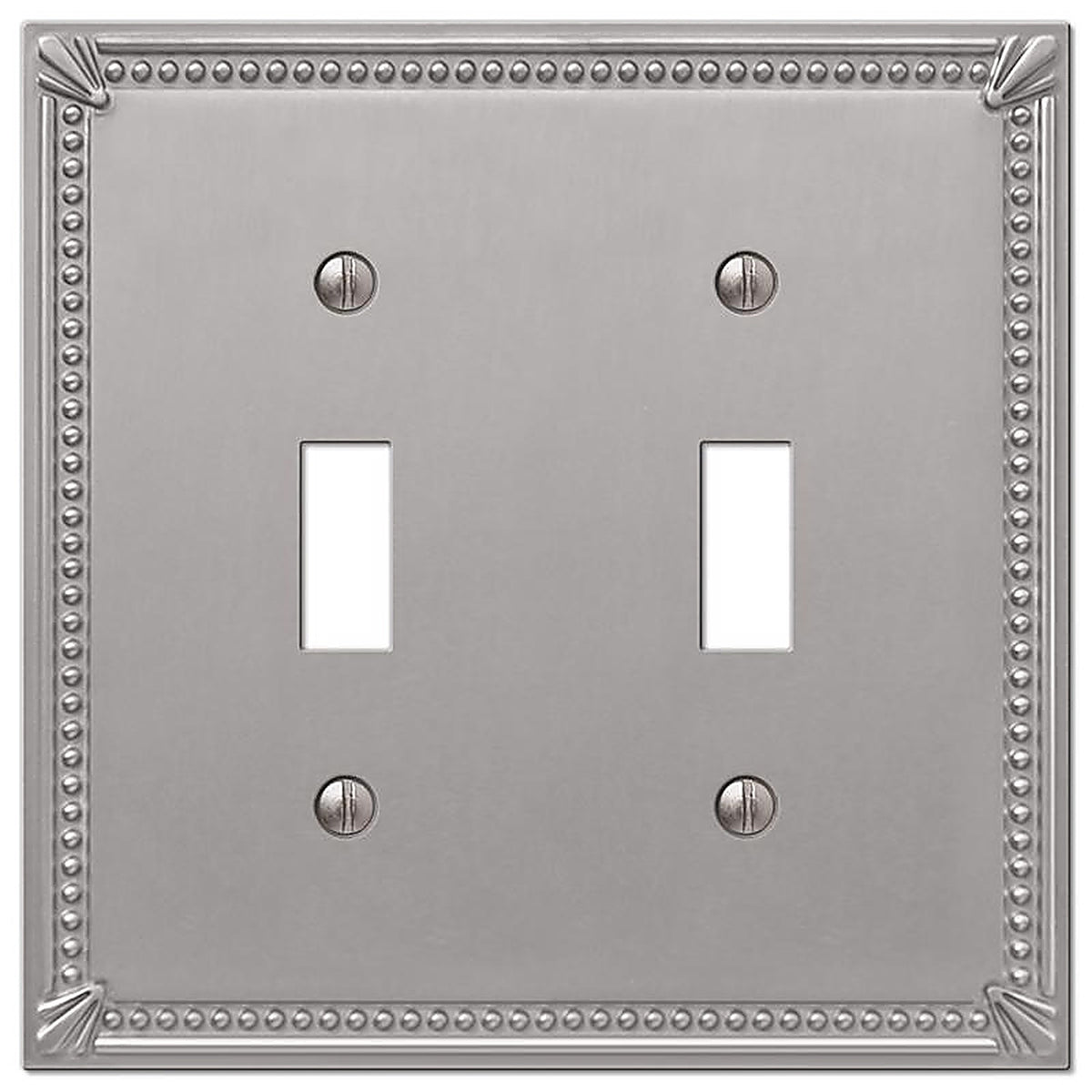 Amerelle 74TTBN Imperial Bead Brushed Nickel Gray 2 gang Metal Toggle Wall Plate 1 pk